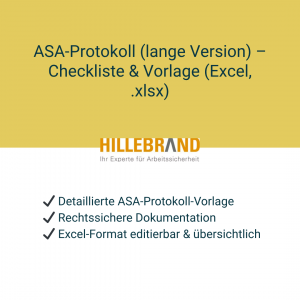 ASA-Protokoll lange Version – detaillierte Excel-Vorlage und Checkliste zur rechtssicheren Dokumentation von ASA-Sitzungen im Arbeitsschutz.