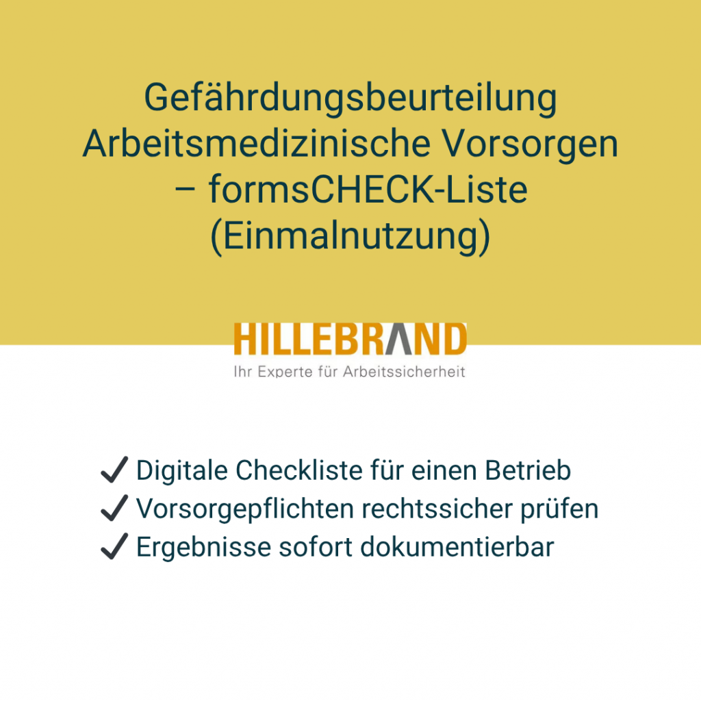 Gefährdungsbeurteilung Arbeitsmedizinische Vorsorgen – formsCHECK-Liste (Einmalnutzung) [Digital]
