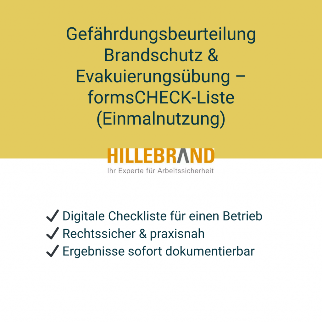 Gefährdungsbeurteilung Brandschutz & Evakuierungsübung – formsCHECK-Liste (Einmalnutzung) [Digital]