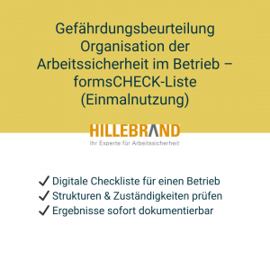 Gefährdungsbeurteilung Organisation der Arbeitssicherheit im Betrieb – formsCHECK-Liste (Einmalnutzung) [Digital]