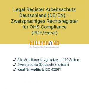 Zweisprachiges Legal Register Arbeitsschutz Deutschland (DE/EN) für OHS-Compliance – Übersicht aller Arbeitsschutzgesetze als PDF und Excel von Hillebrand Arbeitssicherheit.