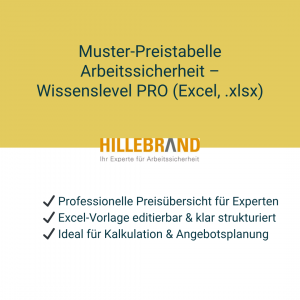 Muster-Preistabelle Arbeitssicherheit – Wissenslevel PRO (Excel) [Digital]