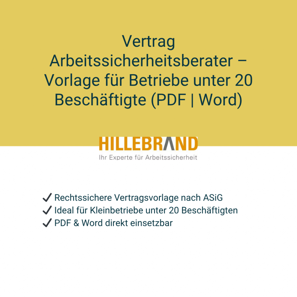 Vertrag Arbeitssicherheitsberater – Vorlage für Betriebe unter 20 Beschäftigte (PDF | Word) [Digital]