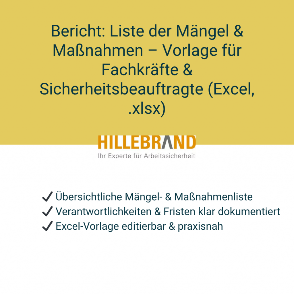 Das Legal Register Arbeitsschutz Deutschland (OHS Legal Register) von Hillebrand Arbeitssicherheit bietet eine vollständige Übersicht aller relevanten Arbeitsschutzgesetze, Verordnungen und DGUV-Vorschriften. Ideal für Arbeitgeber, Fachkräfte für Arbeitssicherheit und Auditoren: zweisprachig in Deutsch und Englisch, kompatibel mit ISO 45001 und auditfähig als PDF oder Excel-Datei.